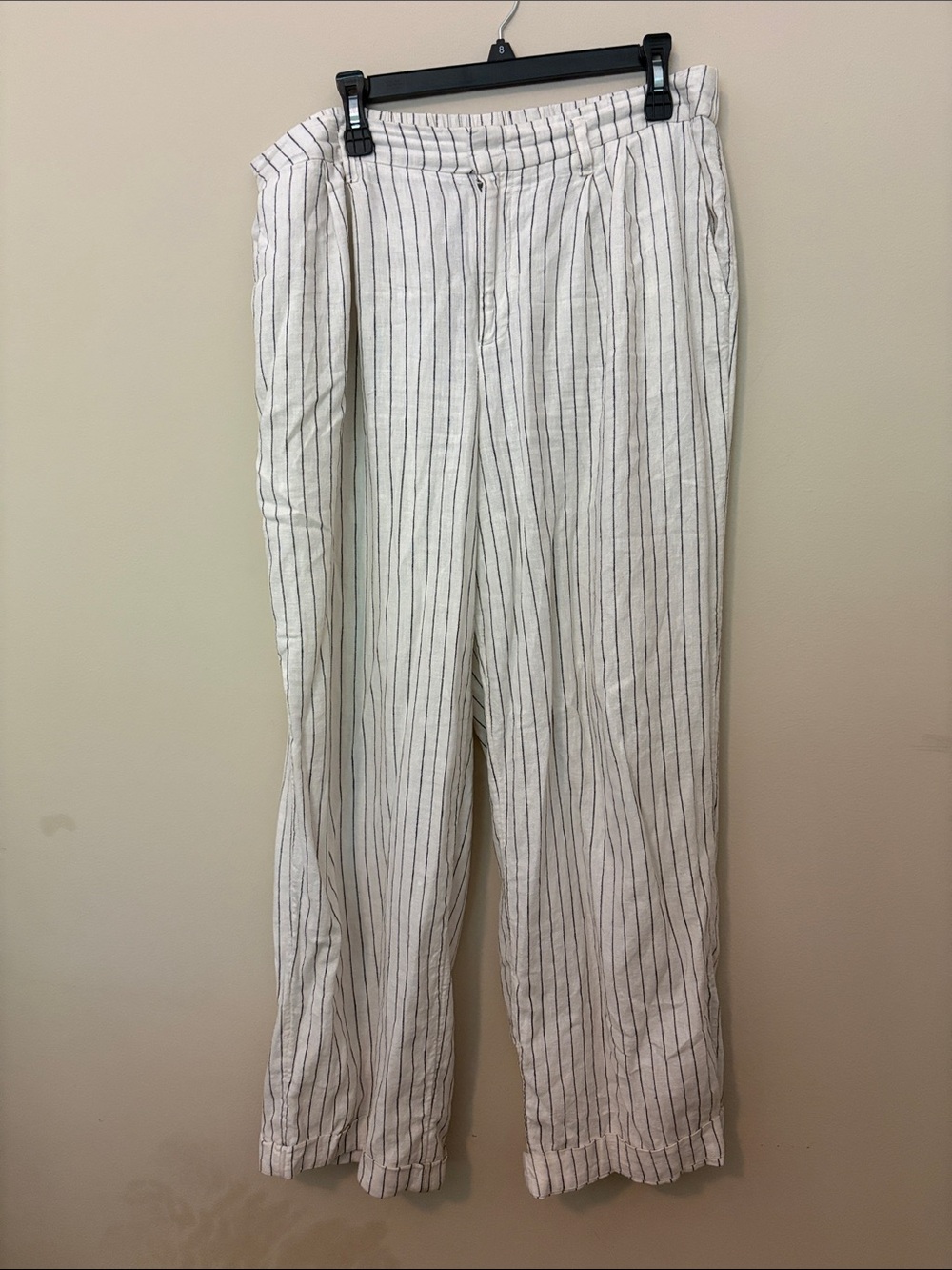 a new day Cream Wide-Leg Linen-Blend Pants with Black Pinstripes